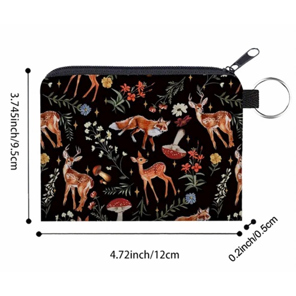 Fox & Deer Key Ring Coin Purse -Portable Zipper Pouch W/Card Holder &Earbud Case - Picture 3 of 6